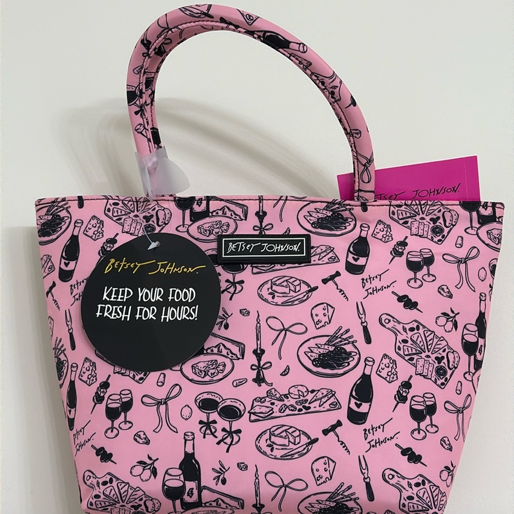 NEW Betsey Johnson Insulated Satchel Lunch Tote pink and black bag
